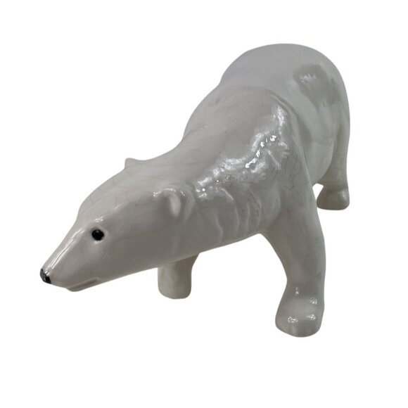 Handcrafted Vintage Ceramic Polar Bear Figurine With Crackle Glaze Finish - Picture 2 of 13